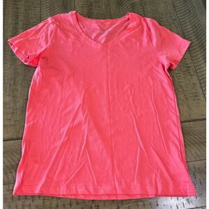 Time and Tru Coral Pink V Neck T Shirt Women’s M 100% Cotton Casual Basic
